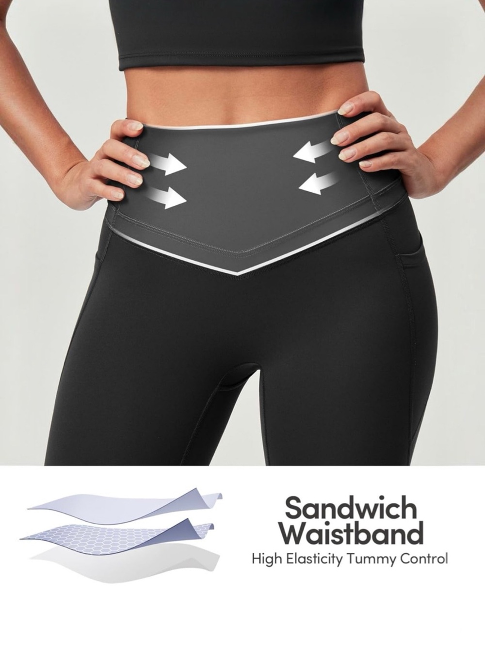 NWT IUGA PowerTight High Waisted Leggings XL Black Compression Side Pocket - Picture 8 of 16